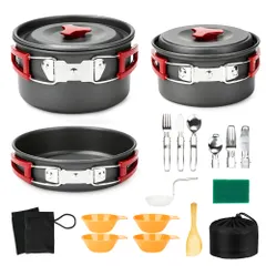 ★新品★ALOCS キャンプ クッカーセット 21点 アウトドア 鍋 調理器具 軽量 アルミ 直火対応 食器付き 1-2 セール