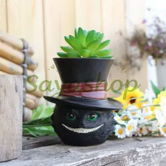 新品未使用 欧米新款 多肉植物用猫帽子型栽培容器 家庭用花壇装飾用レジンフィギュア 送料無料