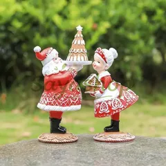 クリスマスオブジェ 置物 ガーデンオーナメント サンタとミセスクロース 2個セット ガーデニング 庭 装飾 樹脂 インテ 新着