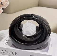 【送料無料】ティッシュボックス おしゃれ ティッシュケース ラウンド セラミック かわいい  ブラック