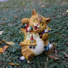 【期間限定】新品未使用 メーカー卸売 屋外庭園用レジン製キャラクター装飾 環境保護レジン製玩具 猫とドワーフフィギュア