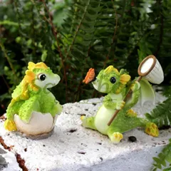 【期間限定】新品未使用 花壇小アクセサリー 庭園装飾用 アート風レジン工芸品 家庭用装飾品 可愛い動物 2 点セット
