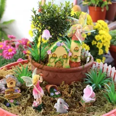 新品未使用 人気商品 フェアリーハウスセット レジンフィギュア アート風ミニ景観 庭園植木鉢装飾アクセサリー｜在庫あり