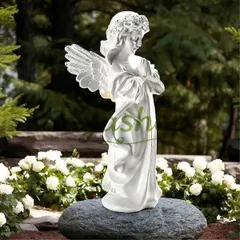 祈りの天使の置物 - 7.5インチの樹脂彫刻手描きの置物は、家の装飾や庭、初聖体のための贈り物 送料無料