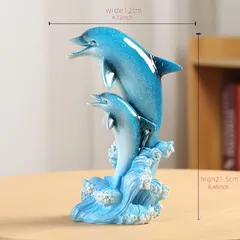 オブジェ 置物 イルカの親子 いるか インテリア リビング ダイニング 玄関 寝室 装飾 オーナメント 樹脂 プレゼント｜在庫あり