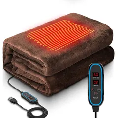 電気毛布 掛け敷き兼用 ひざ掛け 3段階温度調整 LEDディスプレイ表示 電気ブランケット USB給電 タイマー付き 丸 送料無料