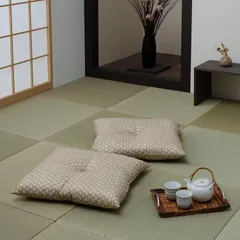 【在庫セール】イケヒコ 座布団 銘仙判 日本製 錦 ベージュ 約55×59cm 2枚組 ♯3565620｜在庫あり