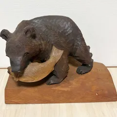 木彫り熊 置物 鮭くわえ熊 インテリア 民芸品 工芸品 木工 昭和レトロ 彫刻 コレクション アンティーク 小物 台有り 新着