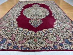 ペルシャ絨毯 ケルマン産 手織り ウール 235×154cm 最高級 赤 ワインレッド 花柄 美品 {2721-300} セール