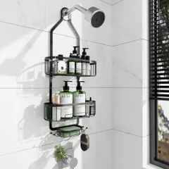 【期間限定】【穴あけ不要】金属製 2階建て シャワーラック 壁掛け バスルーム収納 浴室収納ラック スペース節約 お手入れ簡単 取り