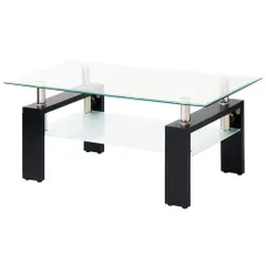 ☆新品☆OSJ ガラステーブル コーヒーテーブル 幅98cm 強化ガラス天板 (クリア天板+ブラック脚) 3417428 新着