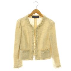 エムズグレイシー M'S GRACY フリルラメ糸ツイードジャケット ノーカラー 薄手 38 ライトベージュ DO ■OS