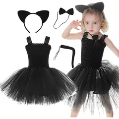 【新品】 [Katuzoom] ハロウィン 黒猫 コスプレ 子供 女の子 ネコ 衣装 可愛い ワンピース お姫様 変装  セール