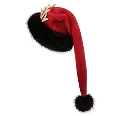 中古 【新品】 [Afindern] クリスマス 帽子 サンタクロース 鹿の角 可愛い サンタ帽子 長い 厚い 暖かい かぶり 即納