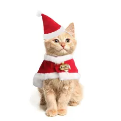 【送料無料】【新品】 LESYPETケープ付き猫サンタ帽子、クリスマスと新年の子犬のクリスマスドレスアップ、ペットのドレスアップ