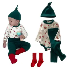 【新品】 [TUPOLILI] 4点セット 長袖 着ぐるみ クリスマス 衣装 赤ちゃん サンタ 仮装 ベビー服 新生児  アウトレット