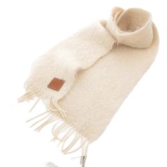 ロエベ LOEWE マフラー ストール フリンジ アナグラムレザーパッチ オフホワイト /FF ■GY19