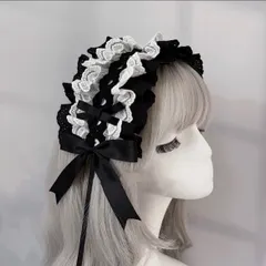 【激安】新品ゴスロリ レースリボン ヘッドドレス ブラック ホワイト ロリータ