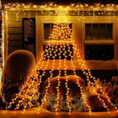 【送料無料】LED イルミネーションライト 屋外 防水 LEDストリングライト 9本*3.5M 350球 クリスマスツリーライト 星