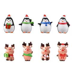【送料無料】【新品】 クリスマス ミニチュア 置物 8個セット 可愛い 樹脂 ペンギン トナカイ ミニ クリスマス オーナメント 置