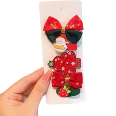 【激安】【新品】 【2024年クリスマス飾り】クリスマス ヘアクリップ 5点セット リボン結び クリスマスツリー 雪だるま イチ
