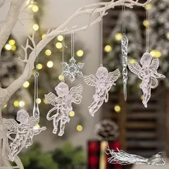 【即納】【新品】 クリスマス オーナメント 飾り 16個セット 天使 雪の結晶 ドロップ 氷柱 つらら アクリル クリスマスツリ