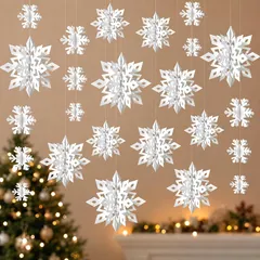 【新品】 クリスマスオーナメント 雪花飾り 12枚3Dスノーフレーク 1個雪花ガーランド 雪の結晶 冬 クリスマス 新年 送料無料