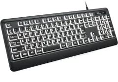 ★新品★大きめの文字の光るホワイトLED付きフルサイズキーボード、静かなUSB有線コンピューターキーボード、折りたたみ式 送料無料