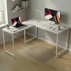 【期間限定】★新品★N&S L字デスク 幅140cm 奥行115cm 左右組み替え対応 配線穴付き 書斎机 ホームオフィス (ホワイ