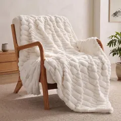特価　シングル ブランケット 毛布 140×200cm クリーム BEDELITE ラビットファー調 ふわふわ セール