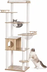 【激安】人気商品木製 184cm 透明宇宙船付き キャットタワー 大型猫・多頭飼い対応 猫ハウス