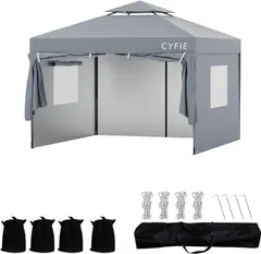 特別価格　CYFIE タープテント 3mx3m ワンタッチ サイドシート4枚付き ベンチレーター付き アウトレット