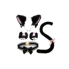 【新品】 [KEKVE] 猫耳 カチューシャ 猫耳 コスプレ 猫耳 猫の腕輪 しっぽ チョーカー 5点セット 鈴付き ハ アウトレット