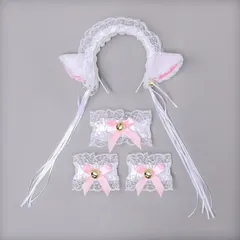【新品】 [GUFER] 猫耳 カチューシャ セット リストバンド ネックレス 3点セット ベルレース リボン付き 猫耳 アウトレット