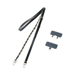 【期間限定】【新品】 エレコム スマホショルダー スマホストラップ レザー 革 チェーン ストラップシート(1口&2口)付属 長さ調