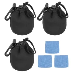 【即納】【新品】 PATIKIL 3個 カメラレンズポーチ 直径8cm×高さ10cm 巾着バッグ ネオプレン製 一眼レフ 撮影機