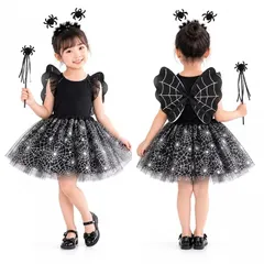 【新品】 ハロウィン コスプレ 魔女 魔法使い コウモリ コスプレ 子供 女の子 チュチュスカート 羽 カチューシャ 帽 アウトレット
