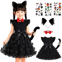 【激安】【新品】 [Sunalchemy] 猫 コスプレ 黒猫 コスプレ 子供 ハロウィン 仮装 女の子 キッズ7点セット 子ど