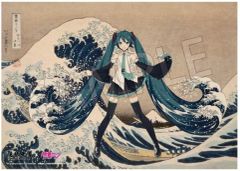 중고 ポスター B2布ポスター 初音ミク 冨嶽三十六景 神奈川沖浪裏 「葛飾北斎×VOCALOID 初音ミク」 日本限定