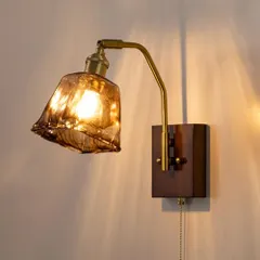Chende ブラケットライト 北欧 真鍮 木 壁付け 照明 1灯 LED電球対応 アンバー ガラス おしゃれ ウォール 送料無料