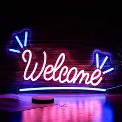 中古 Welcomeネオンサイン 調光可能 ledネオン看板 USB ピンク ブルーネオンライト ストアショップ ホテル 喫茶 即納