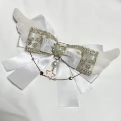 【即納】天使の羽リボン　ホワイト　チェーン付き