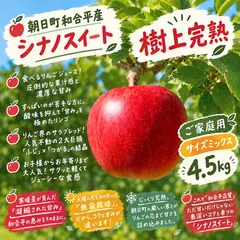 【即納】★東北〜近畿地方専用★【朝日町和合平産】シナノスイート　4.5キロ　ご家庭用　りんご　サイズミックス