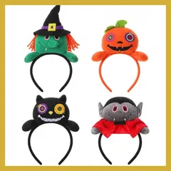 【送料無料】happykoko ハロウィン カチューシャ 4個セット コスプレ 仮装 ヘアアクセサリー 髪飾り 魔女 かぼちゃ 黒猫