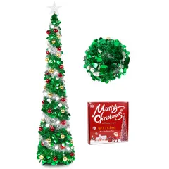 クリスマスツリー ポップアップ式 180cm トップ星＆飾り付き クリスマスツリー スリム 折りたたみコンパクト収納 ク 送料無料