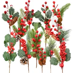 クリスマス 人工松ピック 12種類 クリスマス 飾り レッドベリー ミニ人工松ぼっくり 造花 松かさ クリスマスリース  アウトレット