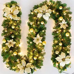 豪華版 クリスマス 飾り ガーランド クリスマスリース モール LEDライト付き 電池式 クリスマスツリー 飾り クリス 新着