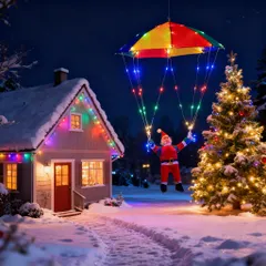 中古 クリスマス ソーラーライト サンタクロースライト ガーデンライト 8モード つり下げ式 屋外 防水 自動点灯 消灯 省エ 即納