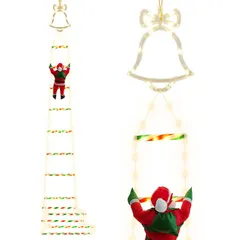 【即納】電光ホーム ソーラー イルミネーション はしごサンタ クリスマス飾り 2WAY充電 ゴールド リモコン操作 屋外用 防水