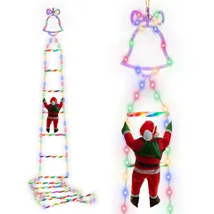 【送料無料】電光ホーム ソーラー イルミネーション はしごサンタ クリスマス飾り 3色切替え 2WAY充電 ゴールド レインボー リ